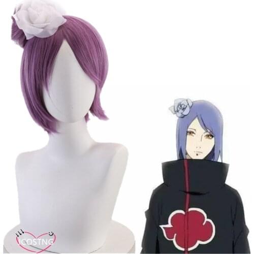 Anime Akatsuki Konan Purple Wig Cosplay Heat Resistant Hair + Wig Cap + Hair Accessory Halloween Party Role Play Props