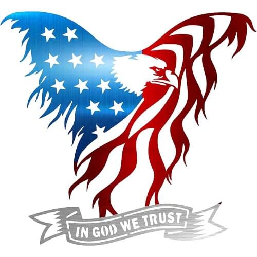 Precision metal art cut with laser steel American eagle "in god we trust" flag - patriotic 3d wall decoration for home or office
