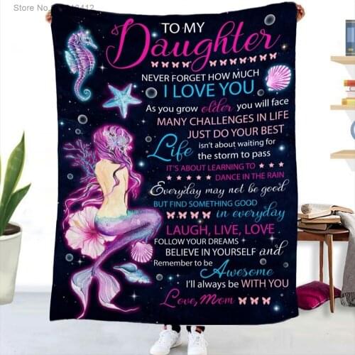 Mermaid to My Dear Sister Message Letter Quilt Blanket Flannel Blanket Soft Cozy Home Textiles Bed Sofa Express Love Blanket