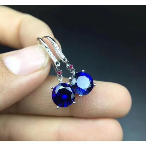 Sapphire earring Free shipping Natural real sapphire 925 sterling silver Fine jewelry 8*8mm 2pcs