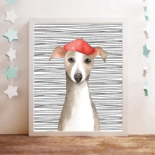 Dog Italian Greyhound Watercolor Canvas Poster Nursery Wall Art Print Painting Fun Colorful Dog Picture Home Baby Room Decor