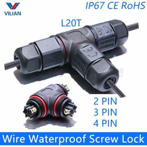 T Connector 3-way T Shape 2 pin 3 pin 4 pin IP67 Waterproof Connector Electrical wire quick plug Screw outdoor Lighting 1 unit