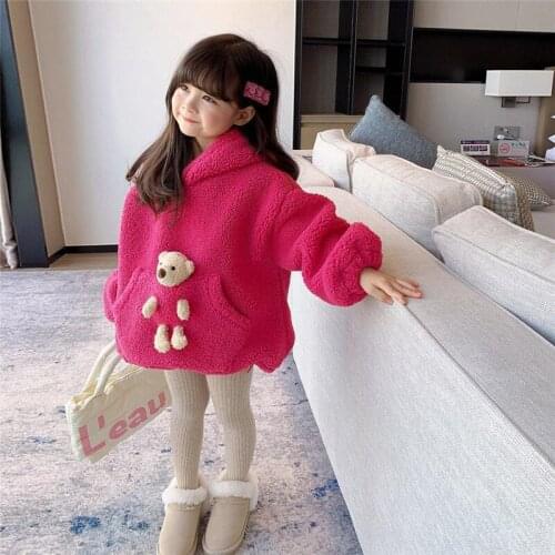 Boys' Girls' Hoodies Sweatshirts Babys Kids Outwear 2021 Rose Red Plus Velvet Thicken Winter Autumn Top Cotton Childrens Cloth