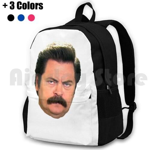 Ron Face Outdoor Hiking Backpack Waterproof Camping Travel Ron Swanson Nick Offerman Parks And Rec Funny Very Good Silver