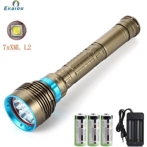 100M Dive Flashlight 7xXM-L2 LED Underwater Waterproof Diving White light /Yellow light Torch Scuba Lamp use 3x26650 battery