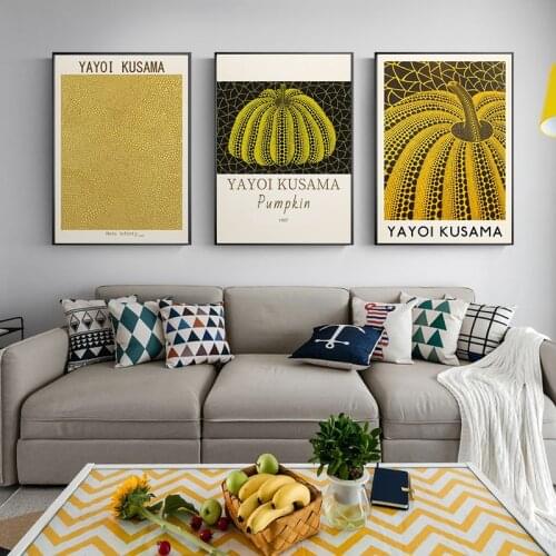 Yayoi Kusama Artwork Exhibition Posters and Prints Nets Infinify Pumpkin Wall Art Pictures Museum Canvas Painting for Home Decor