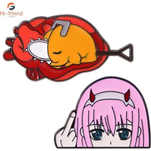 Anime DARLING in the FRANXX Brooch 02 Zero Two Pink Cool Two Devil Horns Brooch Pin for Women Men Backpack Hat Accessories