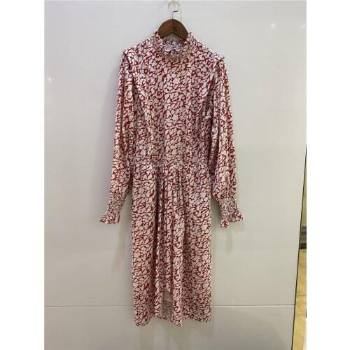 Top quality Red Geometric Short Dress Stand collar Long sleeves with Ruffled fashion woman dress