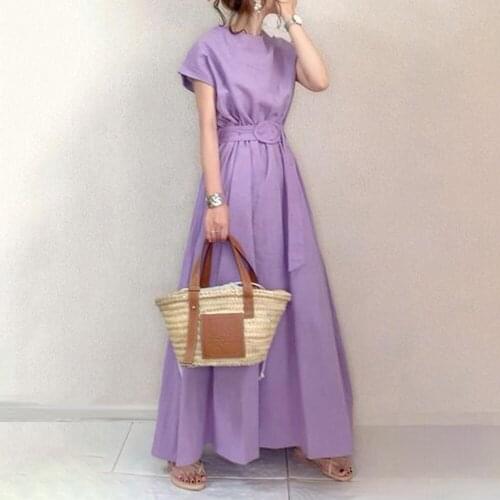 Women Maxi Length Dress Japanese Short Sleeve Switching Ladies Fashion Korean Style A-line Pullover Swing Dresses 2021 New Look