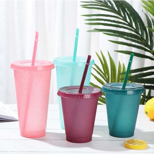 1PC Plastic Flash Powder/Color Changing Straw Drinkware Cup Reusable Water Bottle With Straws Outdoor Portable Drinking Cup Tool