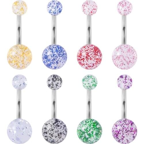 10PCs Mixed Color Acrylic Navel Ring Stud Belly Bars Pircing Women Piercing Belly Button Surgical Steel Post Sexy Piercings 14G