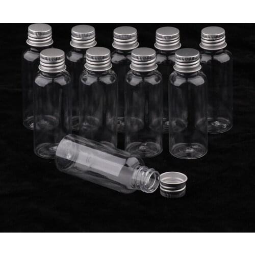 10 x 50ml Clear Plastic Bottle Liquid Sampling Vials Aluminum Cap Refillable