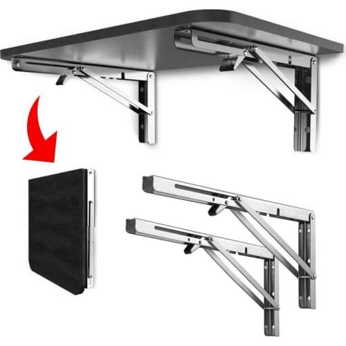 2Pcs Folding Shelf Bracket Stainless Steel Triangle Shelf Bracket Collapsible Shelf For Table Wall Mounted Shelf Bracket