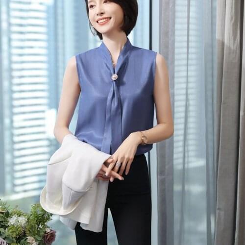 2021 Summer Women Tops And Blouses Tees Fashion Sexy Sleeveless Shirt V-neck Plus Size S-4XL Blue Temperament Professional Shirt