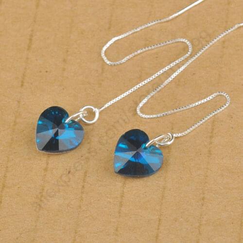 6228 Austrian Crystal Heart 925 Sterling Silver Thread Box Line Chains Earrings Jewelry Fashion