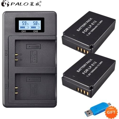 PALO LP-E12 LPE12 lpe12 1800mAh Camera Battery + LCD USB fast Charger for Canon M100D Kiss x7 Rebel SL1 EOS M10 EOS M50 DSLR
