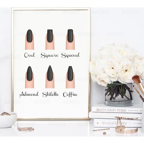 Acrylic Nail Shapes Beauty Salon Decor Fashion Posters And Prints Makeup Nail Gifts Nail Type Guide Art Canvas Painting Pictures