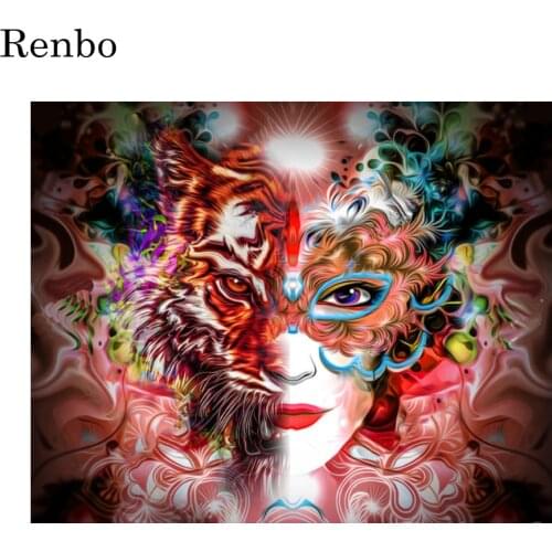 5d diy diamond painting mask tiger girl full square round drill rhinestones mosaic embroidery sale fantasy craft decoration gift