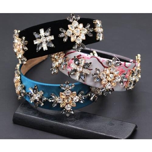 Baroque Rhinestone Cross Geometry Gorgeous Headband fashion temperament beautiful cross rhinestone flower geometric headband 848