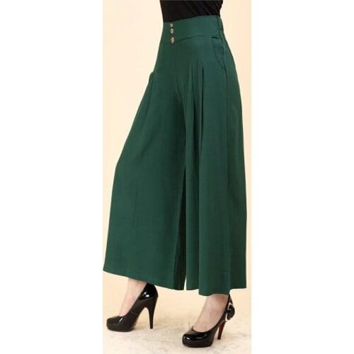Casual Style Cotton Linen Pants Women 2021 Spring Summer Elastic Waist Solid Basic Retro Loose Womens Wide Leg Trousers Y969