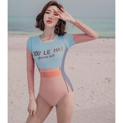 One Piece Rash Guard 2019 Solid Swimwear Patchowrk Diving Suits Long Sleeves Rashguards Zipper Surf Bodysuits High Neck Wetsuits