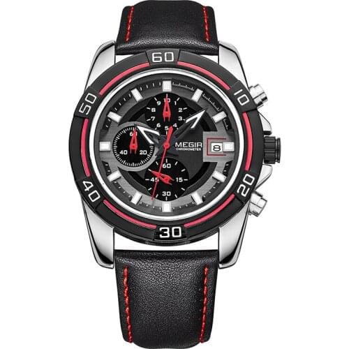 MEGIR New Sports Leather Fashion Waterproof Chronograph Three Eye Design Calendar Quartz Watches Wrist Relogio Masculino 2023G