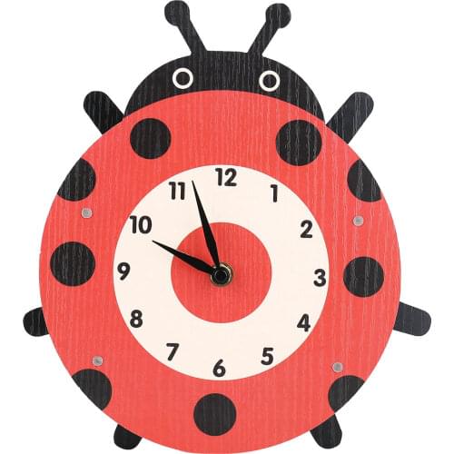 Cartoon Animal Clock Swinging Ladybug Clock Wooden Wall Clock Clock for Kids Room Living Room Home Decor