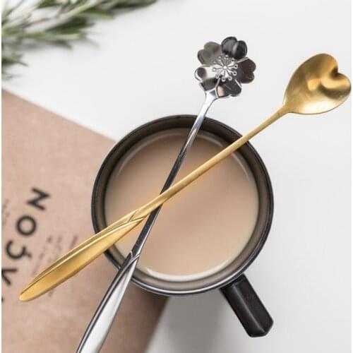 Tea Coffee Stiring Spoons Metal Gold Carved Coffee Snacks Fruit Dessert Spoon Flowers Design Kitchen Tool Teaspoon Tableware #L
