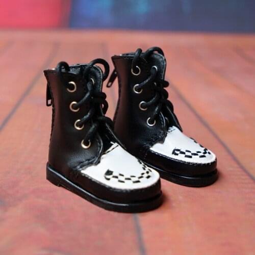 N01-X072 children handmade toy 1/4 Doll Accessories BJD/SD doll shoes Black and white stitching short boots 1pair