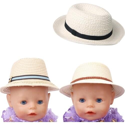 43 cm baby dolls Hat newborn Fashionable white straw hat Baby toys sunshade hat fit American 18 inch Girls doll f499