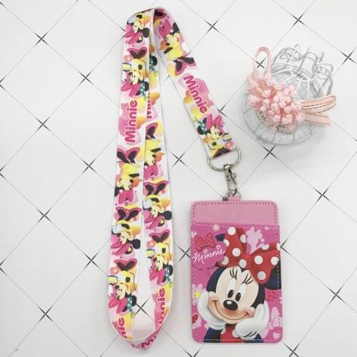 Disney Stitch PU coin purse card holder keychain key lanyard meal card bus card case coin bag Mickey mouse Document card bag