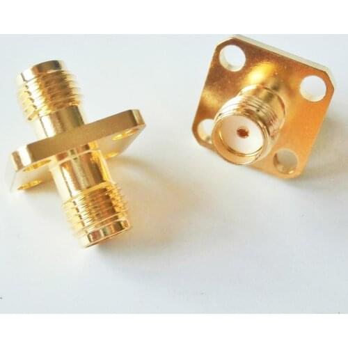 SMA 2 Dual Female Connector SMA Female To SMA Female Plug 4 Hole Flange Panel Mount Same length Gold Brass RF Coaxial Adapters