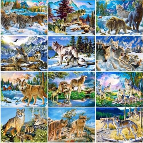 HUACAN Picture By Number Wolf Animals Kits For Adults Handpainted DIY Paint By Number Winter Snow On Canvas Home Decoration