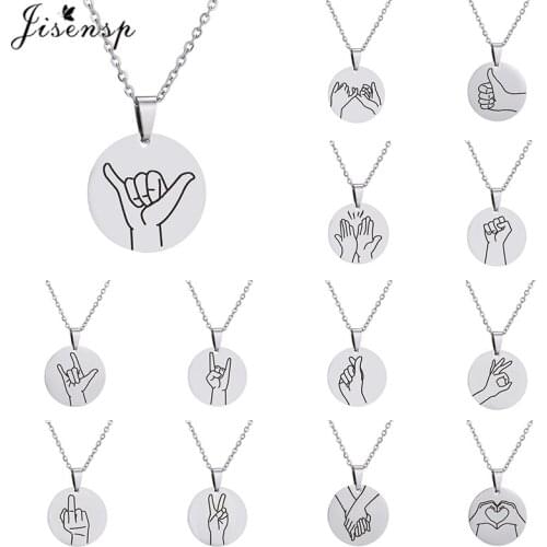 Jisensp Korean Style Simple Round Gestures Charm Necklace Simple Unique Gestures Choker Necklace Fashion Jewelry for Women