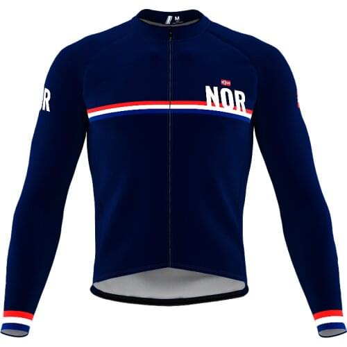 Classical Hot New Thermal Long Sleeve Fleece Cycling Jersey Norway Blue Men And WomenRoad RACE Team Cycling wear Riding Clothing
