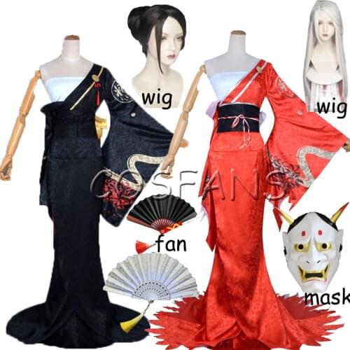 Game Identity V Cosplay costumes Hunter The Geisha Michiko Cosplay Costume Blood Fan Skin Halloween Uniforms Suits Wig fan Props