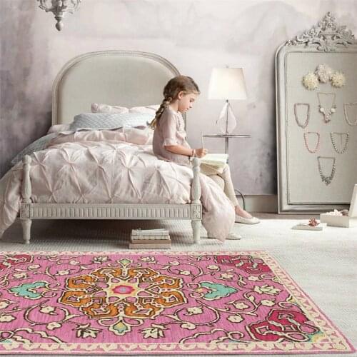 Nordic Pink Flower Carpet Girl Room Decor Princess Style Bedroom Rug Fashion Europe Bedside Carpet For Woman