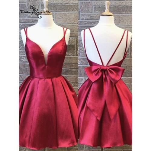 Red Satin Homecoming Dresses Short 2021 Above Knee Big Bow Sexy Cocktail Dress Prom Dresses Party Gowns Vestido De Fiesta