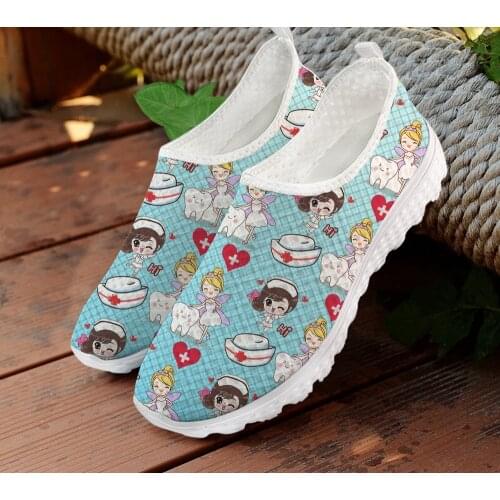 ELVISWORDS Fashion Women Nursing Shoes Woman Cute Nurses Brand Design Mesh Casual Sneakers for Teen Girls Light Weight Loafers