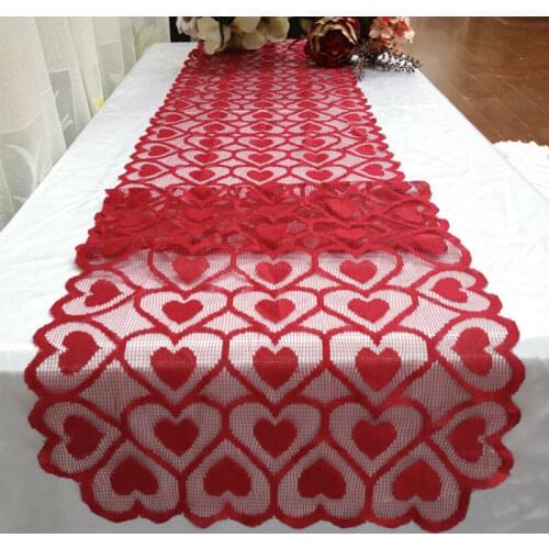 Valentines Day Lace Table Runner Red Heart Love Wedding Party Dinner Table Supply Decorations