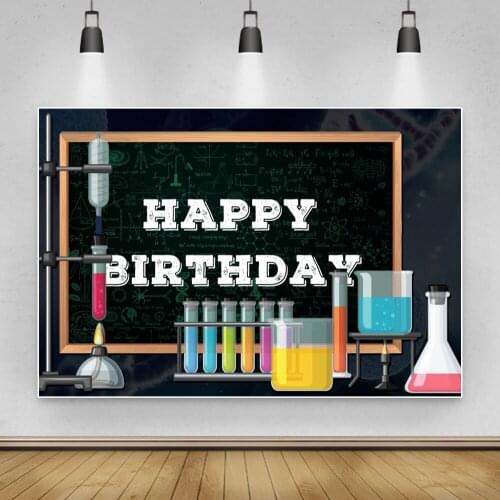 Laeacco Chemist Birthday Party Background Chemical Reagent Experiment Black Board Customized Photography Backdrop Photo Studio
