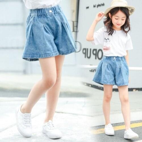 Hot Shorts Outfit For Big Girls 2020 Summer Causal Clothes Baby Children New Elastic Washed Denim Shorts 3 To 15 Years Old