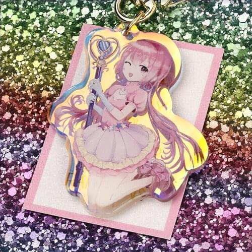 Logo Aangepaste Vograce Cartoon Anime Acryl Sleutelhanger Gedrukt Transparante Plastic Regenboog Sleutelhangers Als Relatiegesch