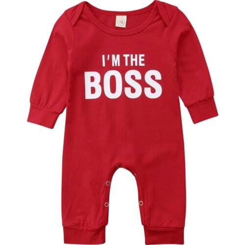Newborn Infant Baby Girls Boys Lovely Romper Long Sleeve Letter Print Cotton Red Jumpsuits Romper Outfit 0-24M