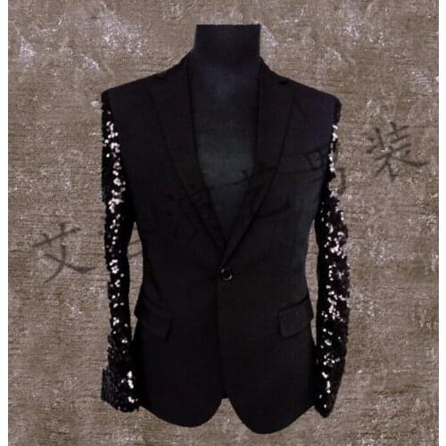 Men Suits Designs Homme Terno Stage Costumes For Singers Men Sequin Blazer Dance Clothes Jacket Style Dress Punk Rock Black