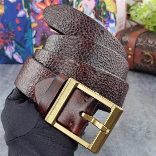 Luxury Super Thick Men Belt Genuine Leather Designer Belt Retro Men Leather Belt Ceinture Brass Belt Buckle Mens Belt MBT0128