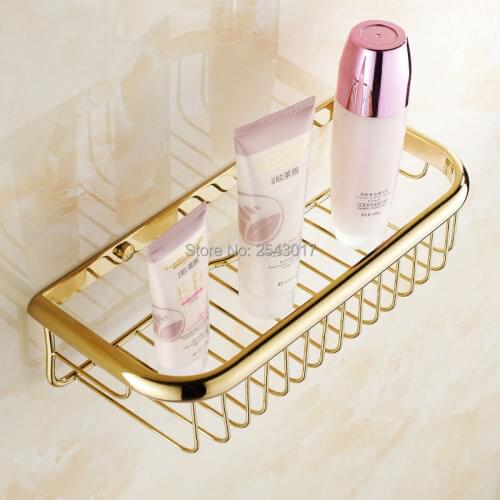 Golden Finish Bathroom Shelf Wall Mounted Copper Brass Luxury Bathroom Shower Shampoo Shelf Basket Storage 30cm ZR2507