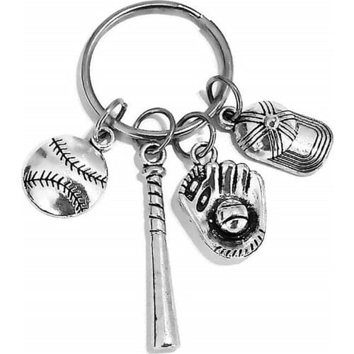 2020 new I Love Baseball Keychain Baseball Gloves Hat Baseball Bat Key Ring Baseball Cap Pendant Motion Jewelry Wholesale