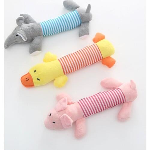 Popular Pet Dog Cat Funny Fleece Durability Plush Dog Toys Squeak Chew Sound Toy Fit for All Pets Elephant Duck Pig Plush Toys