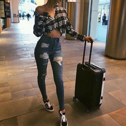 New Ripped Jeans Stretch Jeans Lift Buttocks Tight Exercise Jeans Pants Peach Shaped Exercise Leggings